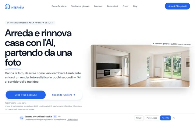 Screenshot of Interior design AI: trasforma i tuoi interni | INTERNI IA