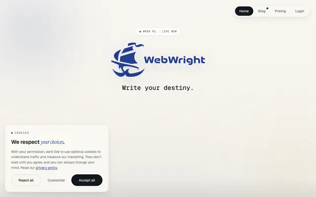 Screenshot of WebWright | AI API Platform — 2× Faster, 87% Cheaper Than Claude