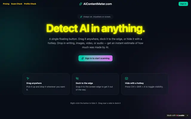 Screenshot of AiContentMeter.com — AI Content Detector