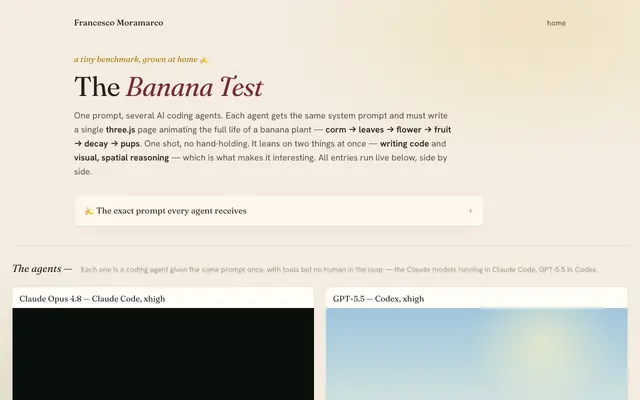 Screenshot of The Banana Test 🍌 — a visual benchmark for AI models