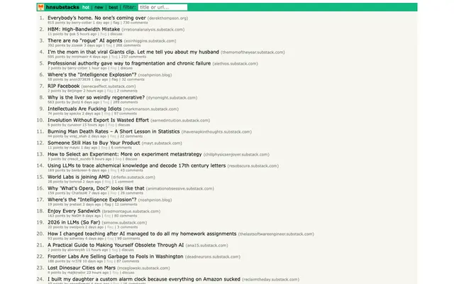 Screenshot of HN Substacks