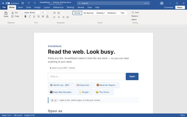 Screenshot of Look Busy at Work: Fake VS Code & Word Screens | SneakRead