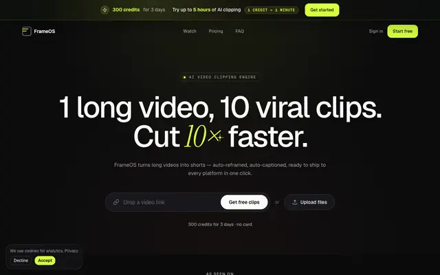 Screenshot of AI Video Clipping Software for Shorts, Reels, TikTok, and Podcasts