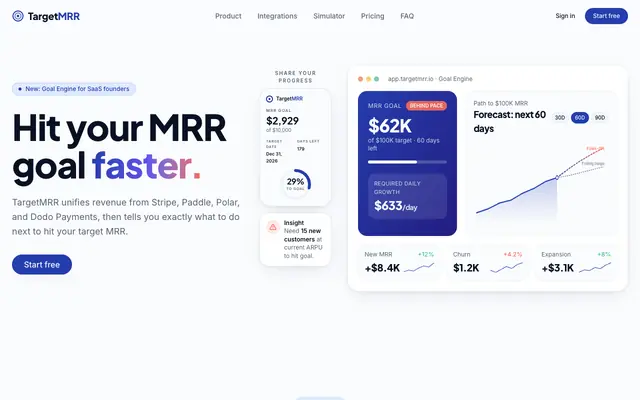 Screenshot of TargetMRR - Hit your MRR goal faster