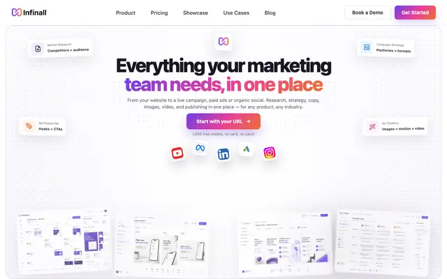 Screenshot of Infinall AI — AI Marketing Team for SaaS Founders | Free to Start