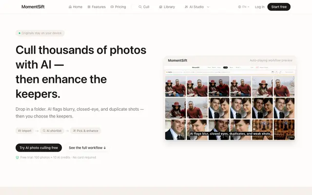 Screenshot of MomentSift - AI Photo Culling, Enhancer & Image Tools