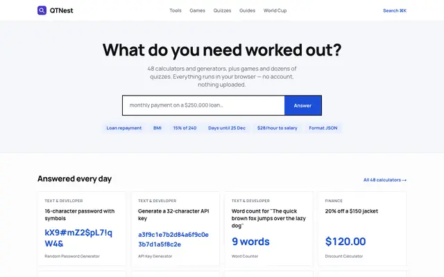Screenshot of QTNest — Quick Tools for Instant Answers | QTNest