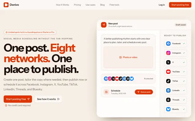 Screenshot of Social Media Scheduler at a Fair Price | Donivo