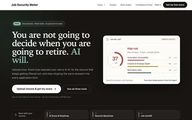 Screenshot of Free Resume Checker & AI Career Test | Job Security Meter