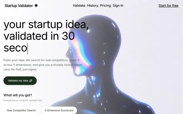 Screenshot of Startup Validator — Validate Your Startup Idea in 30 Seconds