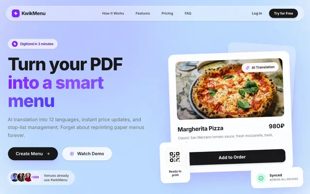 Screenshot of KwikMenu — AI Menu Digitization & QR Menus for Restaurants
