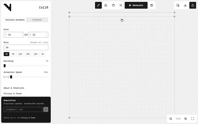 Screenshot of CellR — Cellular Automata Editor