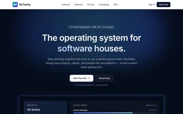 Screenshot of MyTaskly — The operating system for software houses