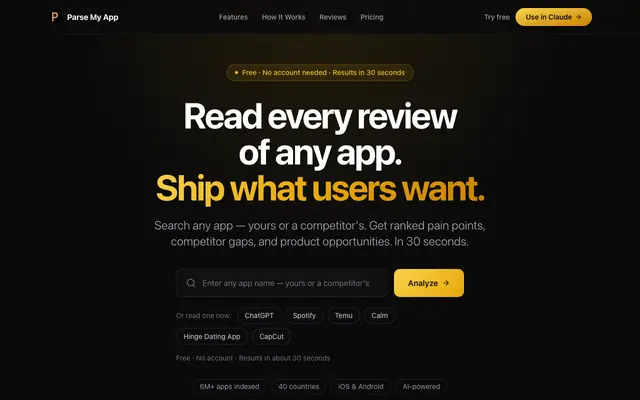 Screenshot of Parse My App - App Store Intelligence Platform
