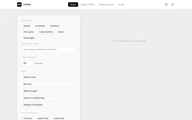 Screenshot of LiftWell