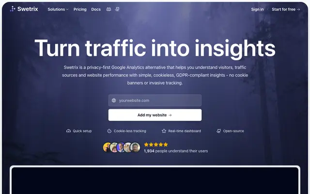 Screenshot of Swetrix - Cookieless Google Analytics Alternative