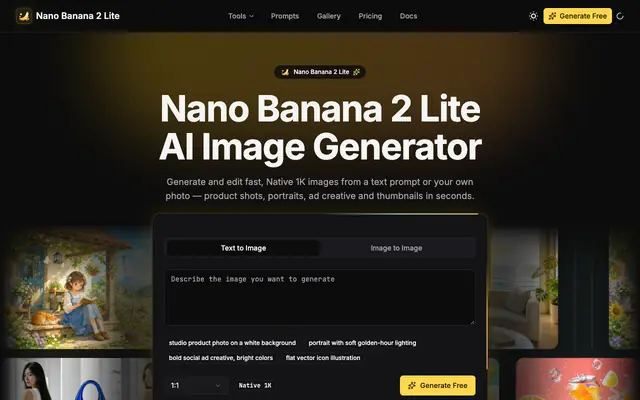 Screenshot of Nano Banana 2 Lite – Free AI Image Generator & Photo Editor