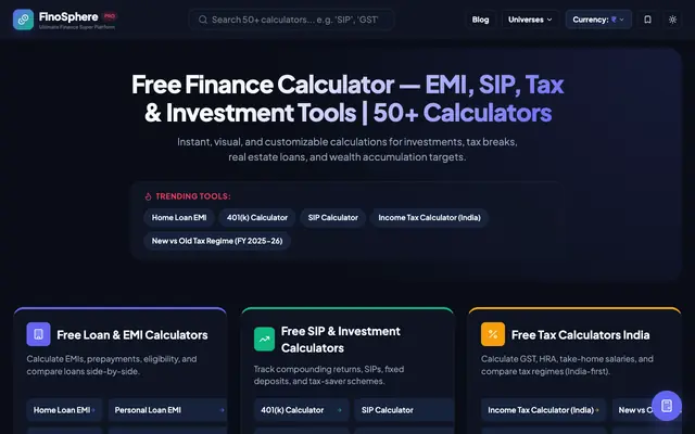 Screenshot of FinoSphere Pro — All-in-One Finance Calculator & Planning Platform