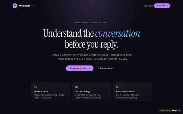 Screenshot of Wingman AI — Understand any conversation before you reply