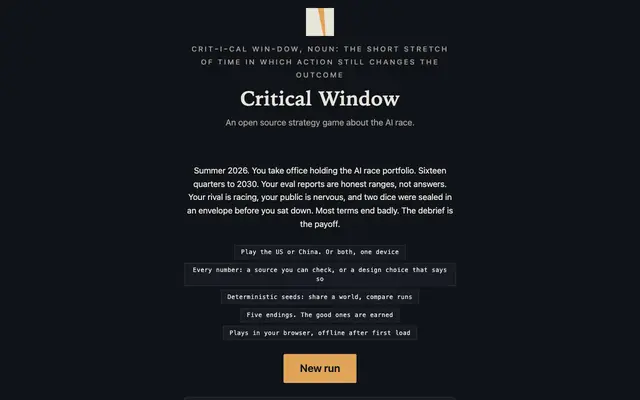 Screenshot of Critical Window: the AI race, playable