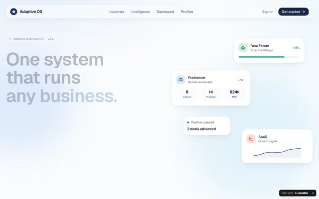 Screenshot of Adaptive Business OS — One system that runs any business