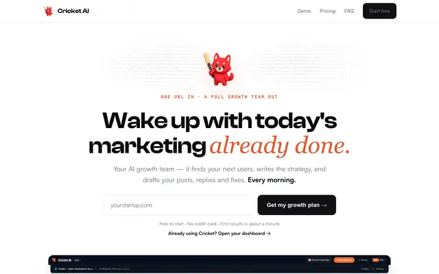 Screenshot of Cricket AI — Your AI Marketer for SEO, AI Search & Content
