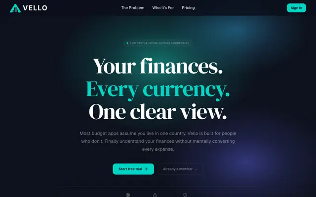 Screenshot of Vello — Multi-currency personal finance