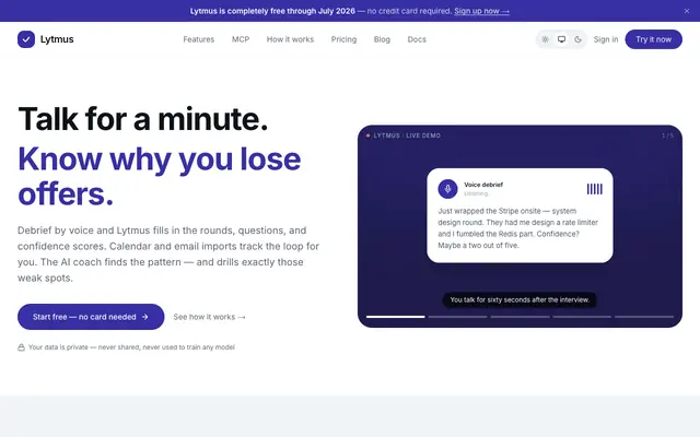 Screenshot of Lytmus — Interview Tracking & AI Coach for Software Engineers