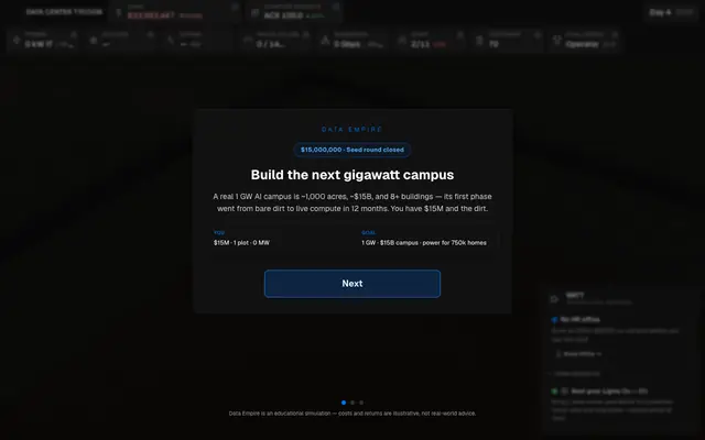 Screenshot of Data Center Game - Data Empire | Build a Data Center Tycoon Empire