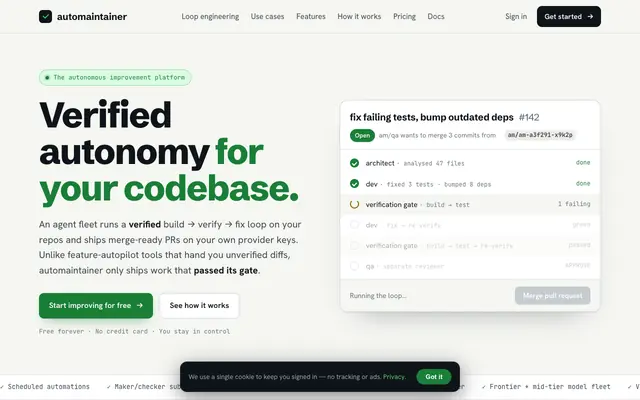 Screenshot of Automaintainer — Verified autonomy for your codebase