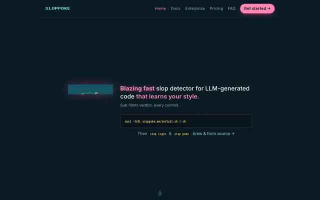 Screenshot of Sloppoke — AI Slop Code Tool · Pre-commit Slop Detector for LLM-Generated Code