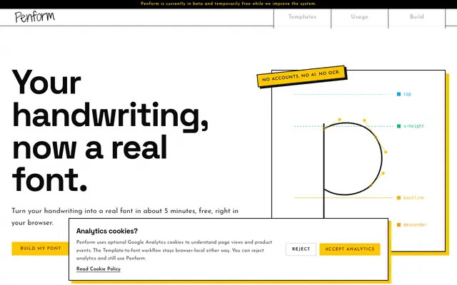 Screenshot of Penform | Turn handwriting into an installable font