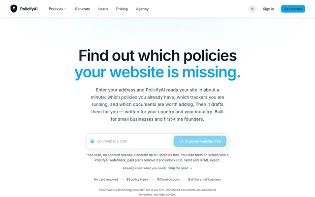Screenshot of Free Privacy Policy Generator — GDPR, CCPA & 120 More