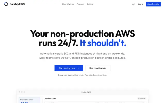 Screenshot of Automate AWS EC2 & RDS Scheduling - ParkMyAWS