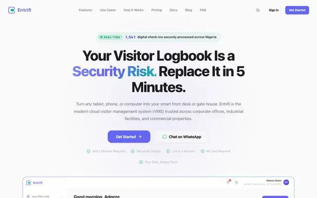 Screenshot of Entrifi | Visitor Management for Nigerian Businesses