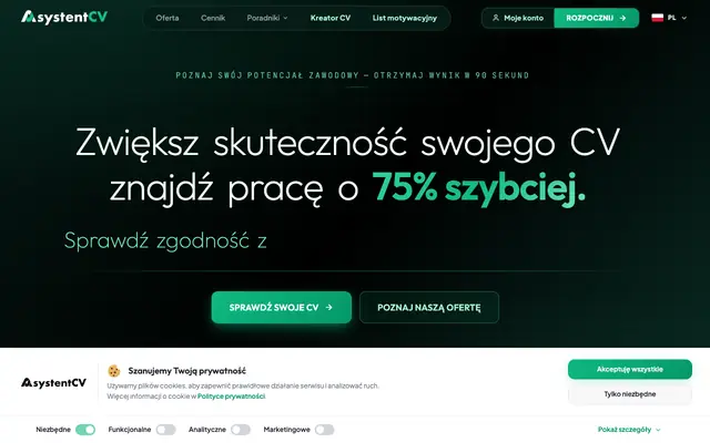 Screenshot of AsystentCV sprawdź swoje CV i zdobądź wymarzoną pracę