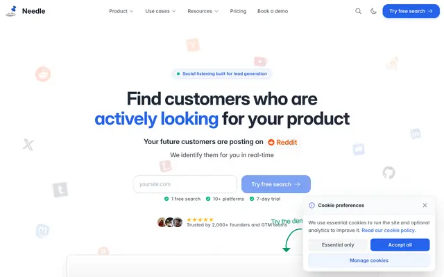 Screenshot of Multi-Platform Buyer Intent Search | Needle