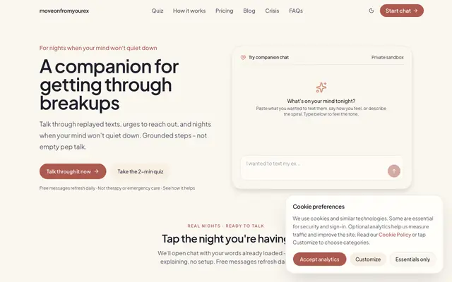 Screenshot of Breakup Support Companion · moveonfromyourex
