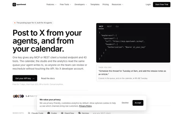 Screenshot of OpenTweet - Post to X from AI Agents | Twitter Scheduler & API