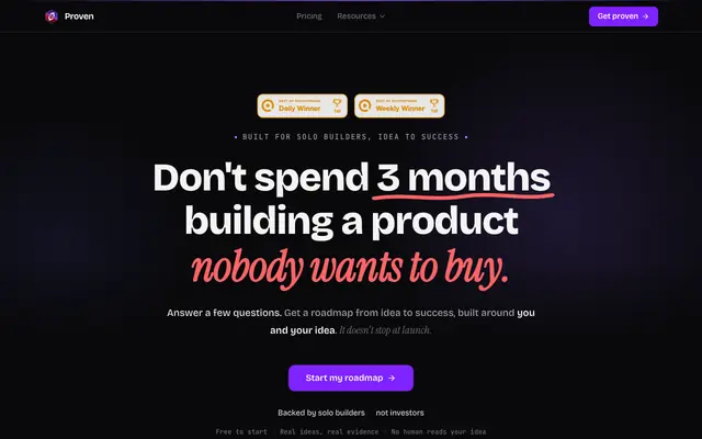 Screenshot of Proven — Validate your idea before you build it