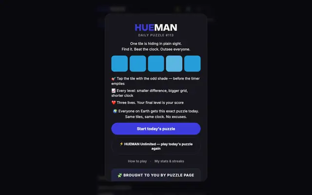 Screenshot of HUEMAN — Free Daily Color Game | Spot the Odd Shade