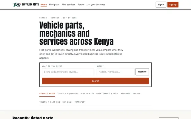 Screenshot of Motolink Kenya | Auto Parts, Mechanics, Towing & Services