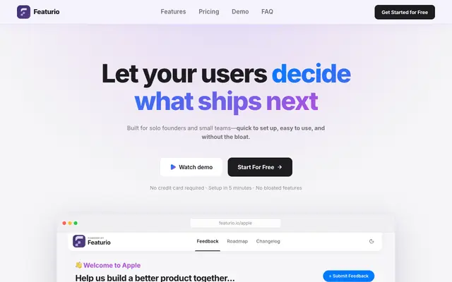 Screenshot of Featurio — User Feedback Boards & Public Roadmaps