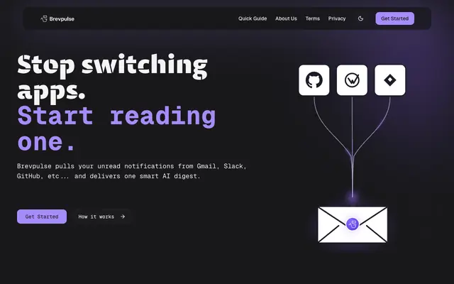 Screenshot of Brevpulse - One AI-powered digest. Zero inbox noise.