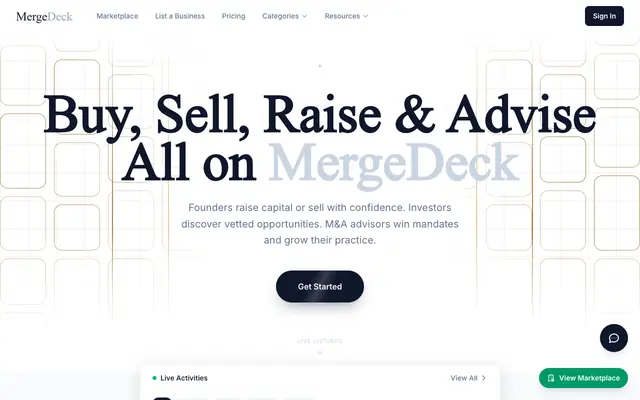 Screenshot of MergeDeck — Global M&A Marketplace
