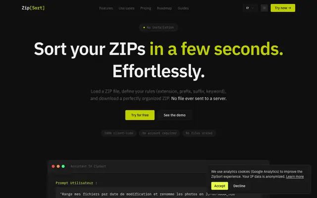 Screenshot of ZipSort — Free Online File Sorter & ZIP Organizer | Sort, Rename & Organize ZIP