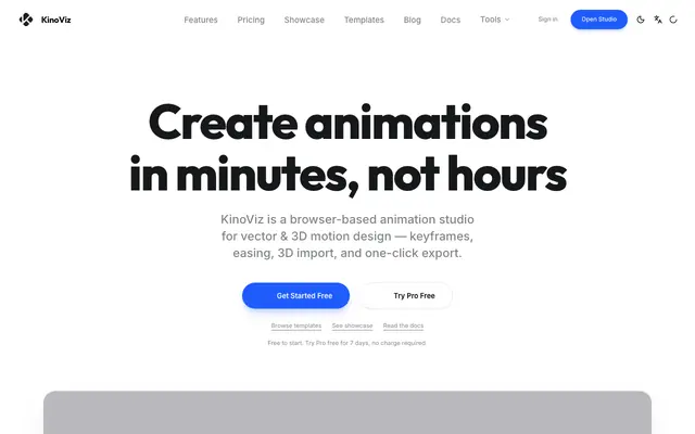 Screenshot of KinoViz — Animation Studio with AI