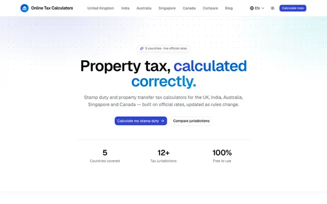 Screenshot of Free Online Tax Calculator | Stamp Duty & Property Transfer