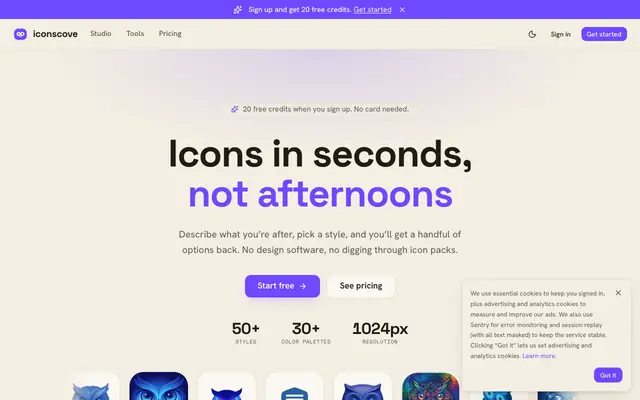 Screenshot of IconsCove — AI icon generator