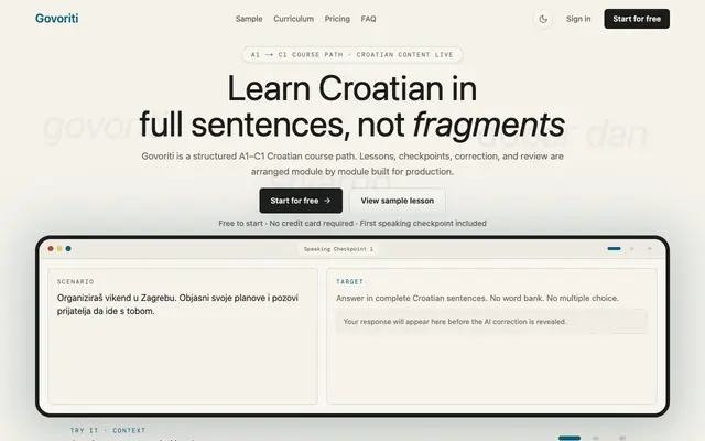Screenshot of Govoriti | Structured Croatian from A1 to C1